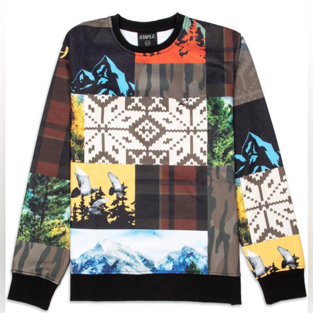 NWT Staple Classon Printed Crewneck Sweatshirt Fleece 2111C6699 Colorful Size XL
